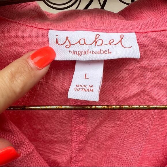 Isabel Linen Blend Pink Rolled Short sleeve Button Up Shirt Blouse LARGE - Picture 4 of 6